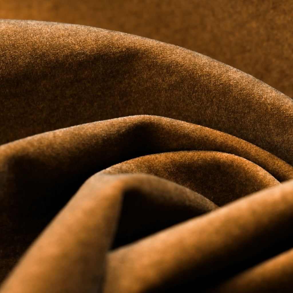 Marie Pouffe | Caramel Brown Sustainable Mohair Velvet & Burl Wood