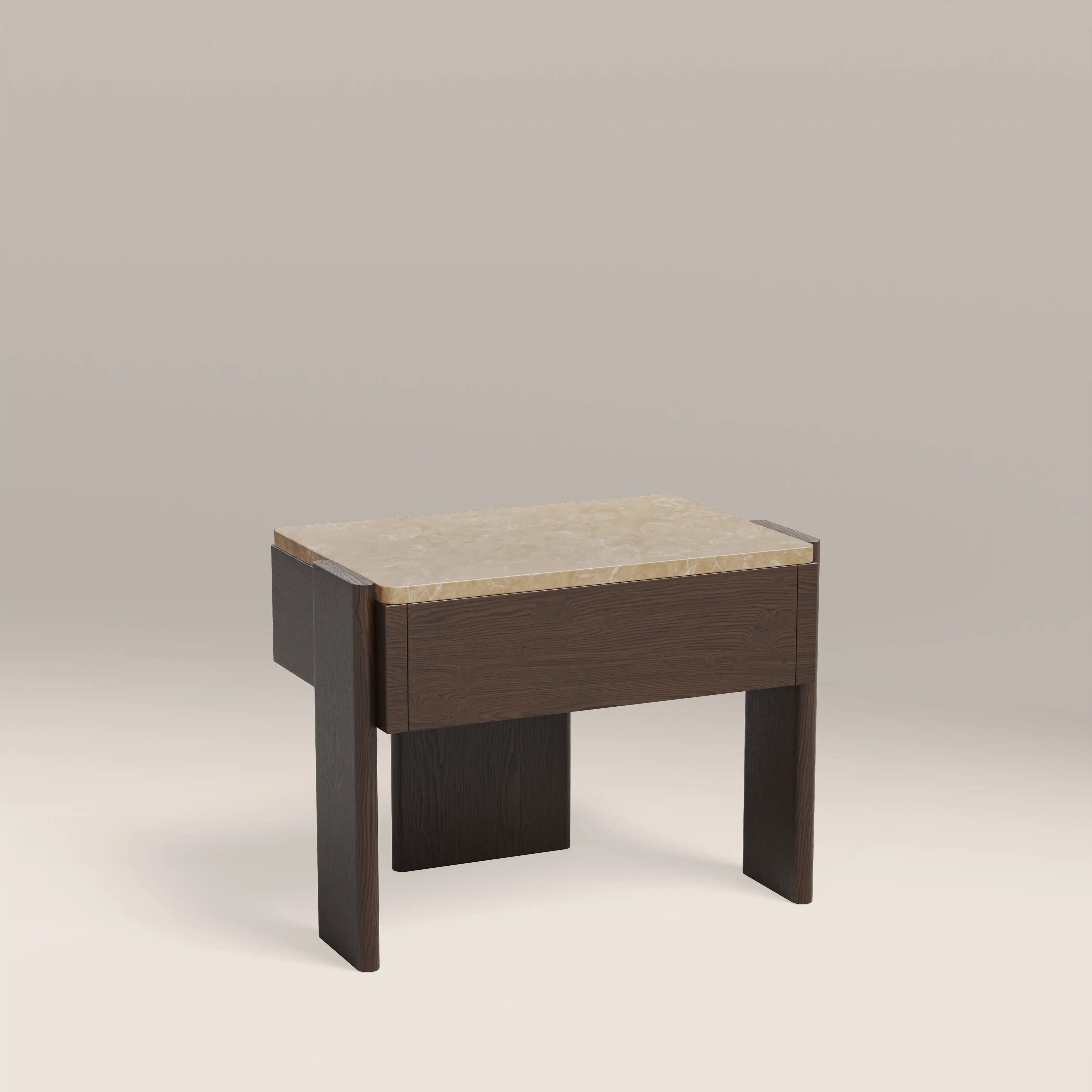 Conan Wooden 1 Drawer Bedside Table | Cappuccino Marble & Dark Walnut