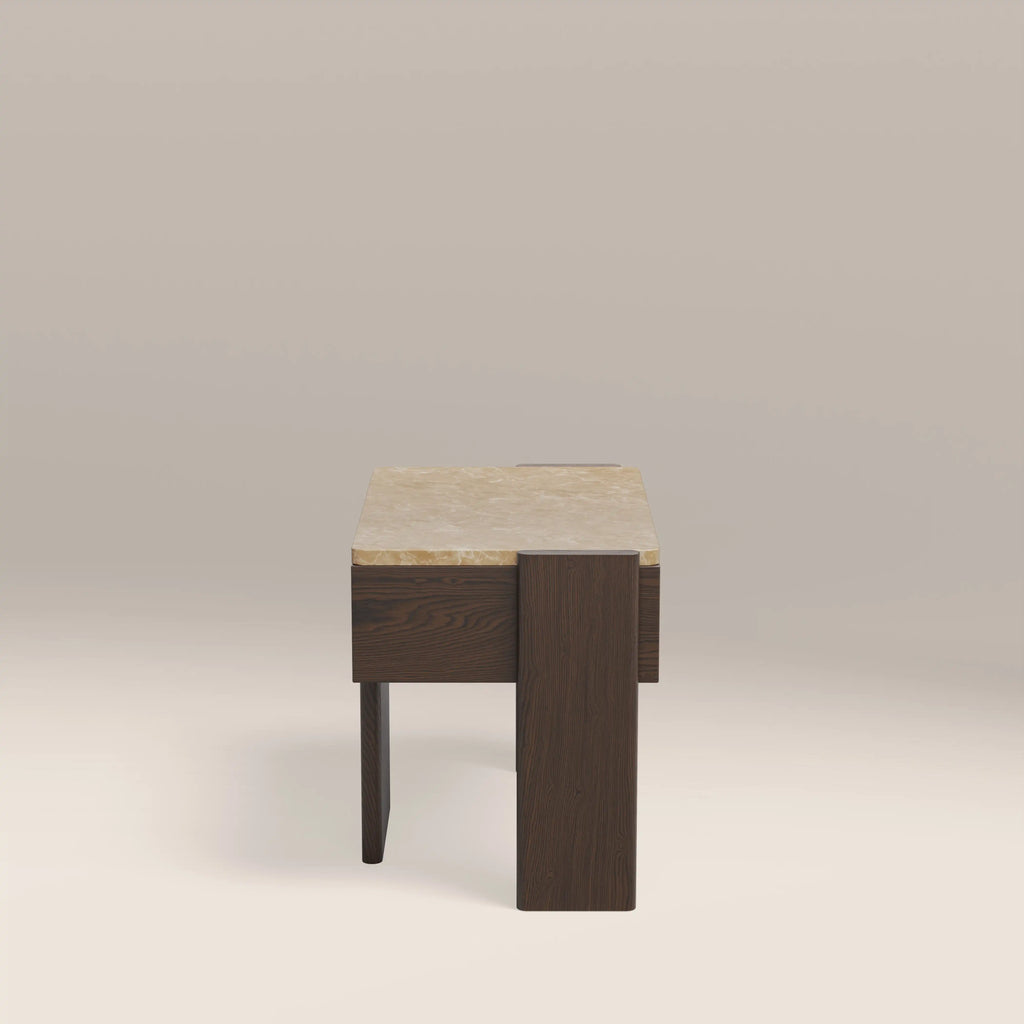 Conan Wooden 1 Drawer Bedside Table | Cappuccino Marble & Dark Walnut