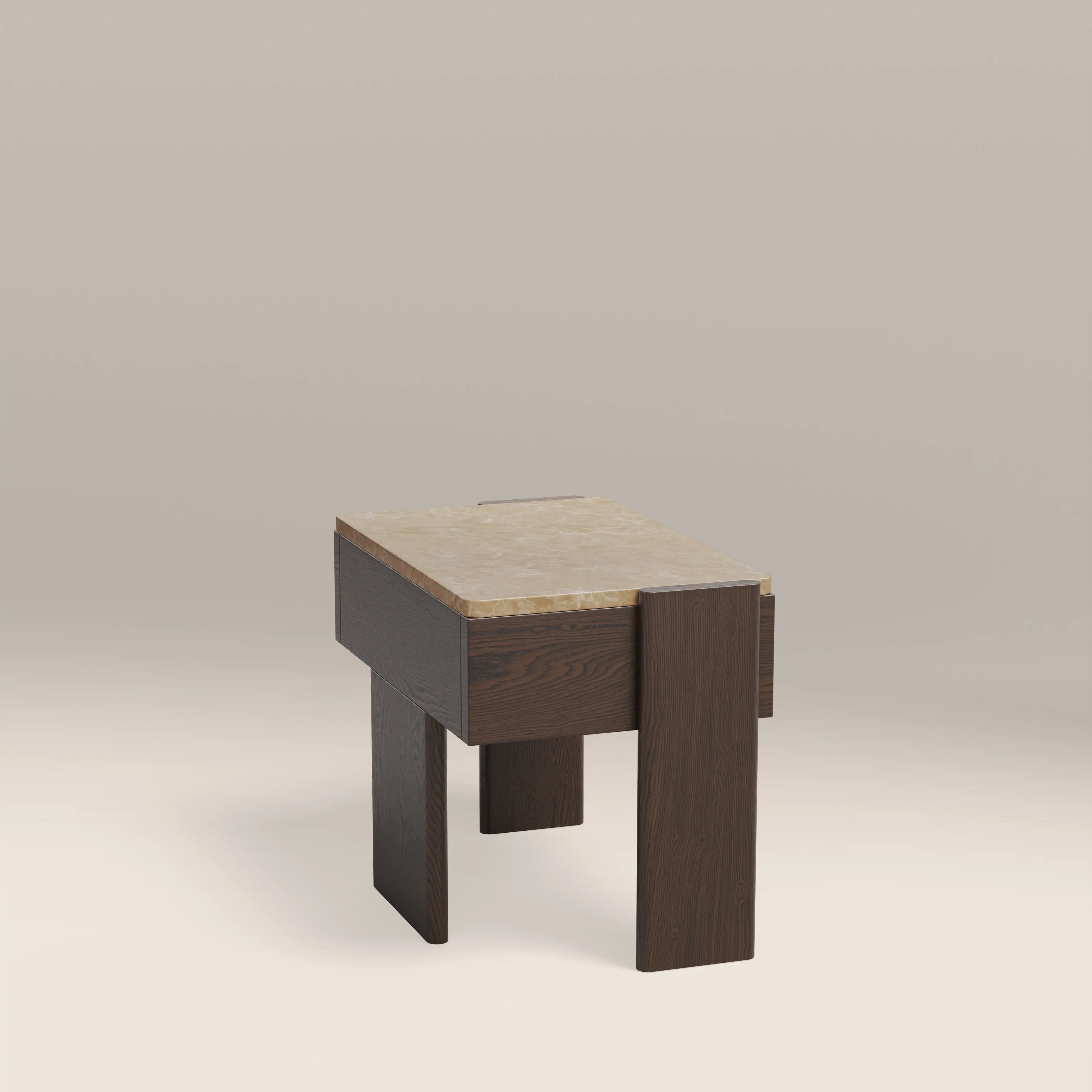 Conan Wooden 1 Drawer Bedside Table | Cappuccino Marble & Dark Walnut