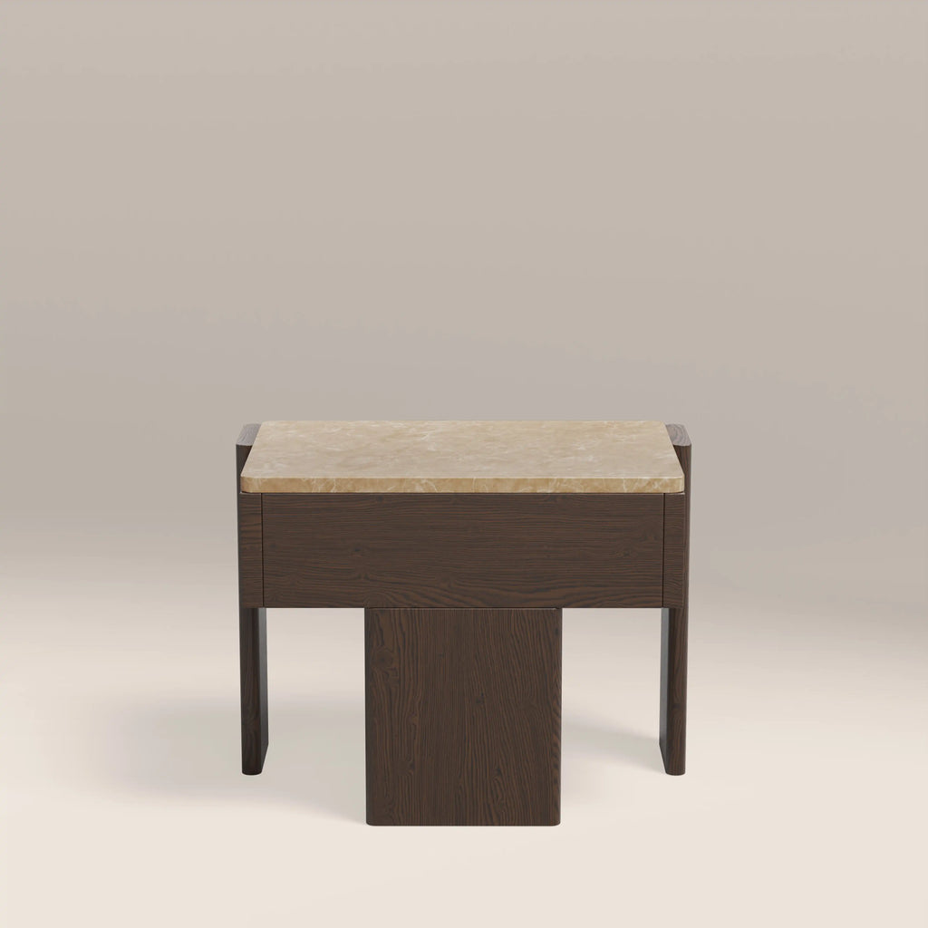 Conan Wooden 1 Drawer Bedside Table | Cappuccino Marble & Dark Walnut