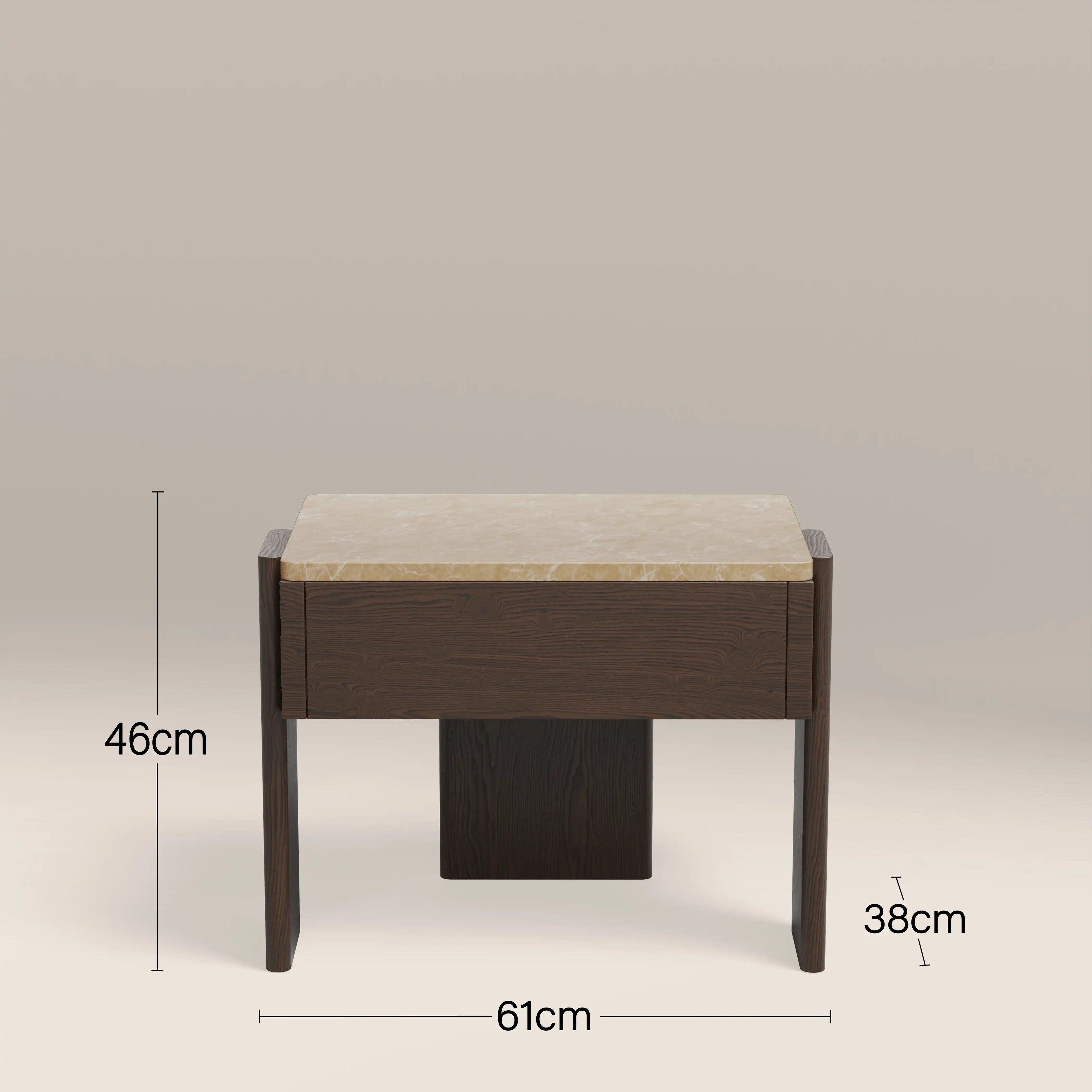 Conan Wooden 1 Drawer Bedside Table | Cappuccino Marble & Dark Walnut