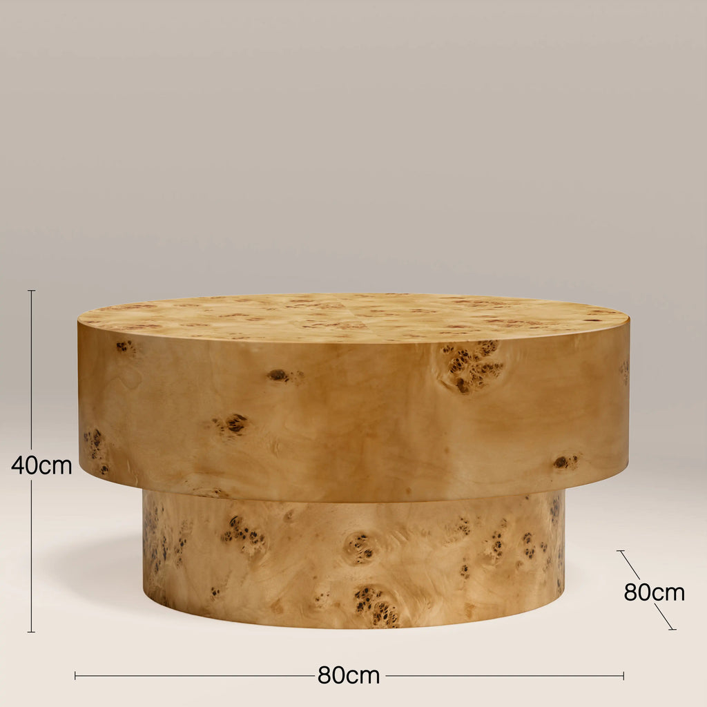 Dalton Round Wooden Coffee Table | Burl Wood