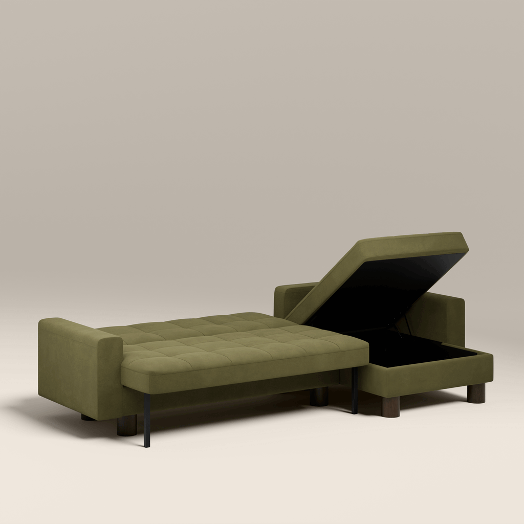 Diego Reversible Corner 3 Seater Sofa Bed | Moss Green Mohair Sustainable Velvet