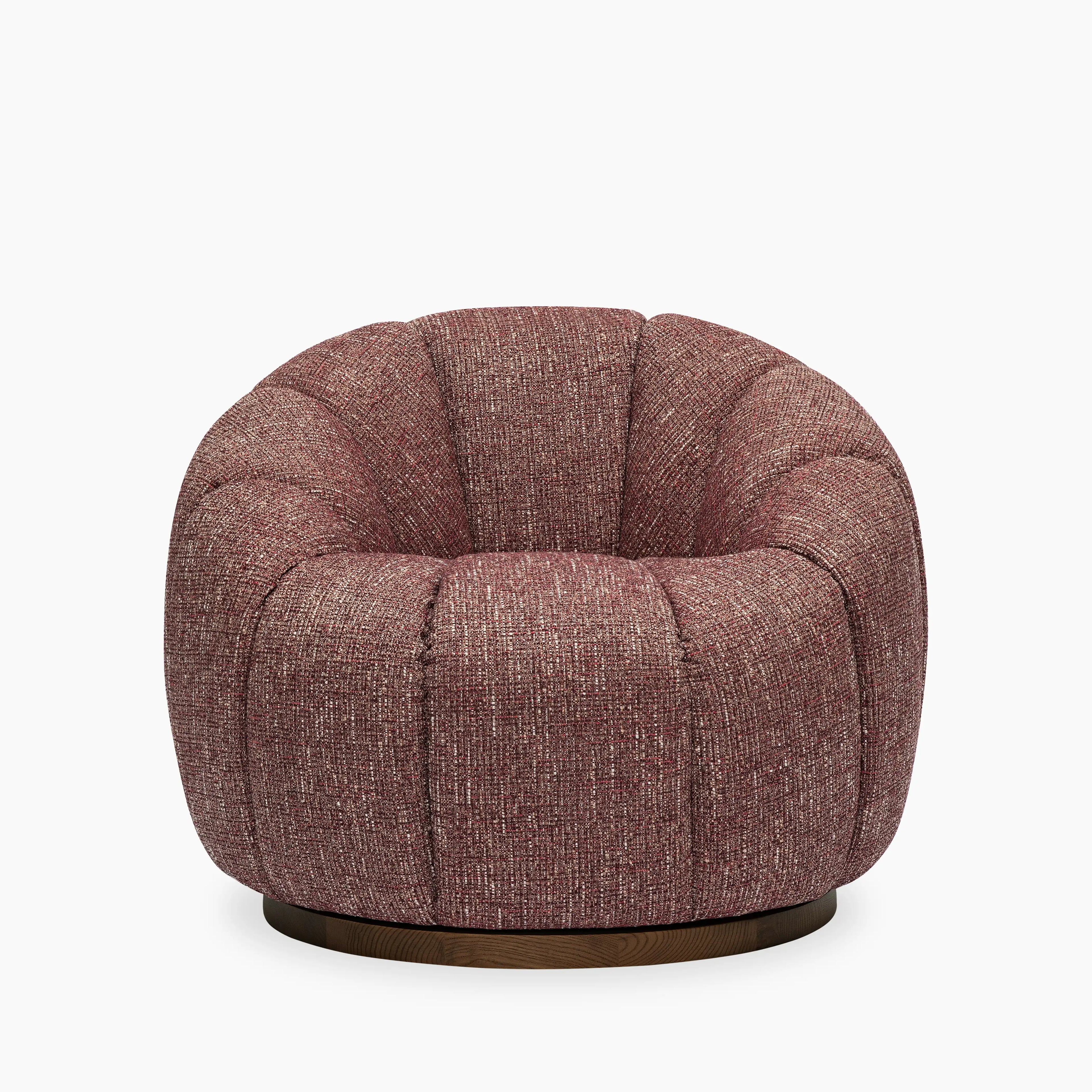 Ivy Swivel Armchair | Speckled Berry Red Boucle & Walnut