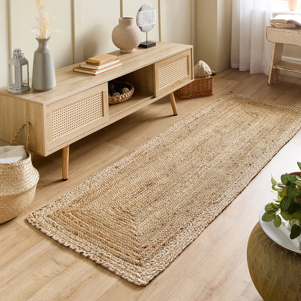 Jenson Border Jute Runner | White