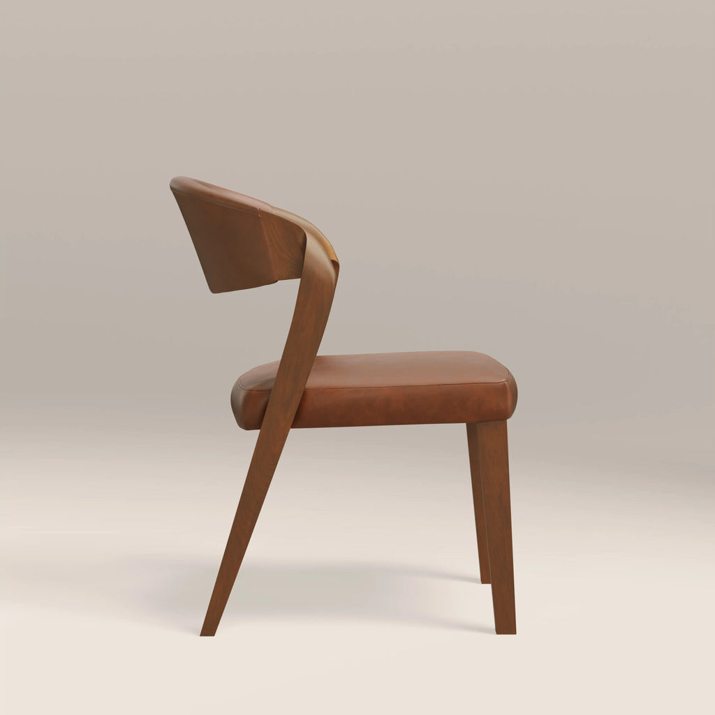 Kennedy Dining Chair | Vintage Tan Faux Leather & Walnut