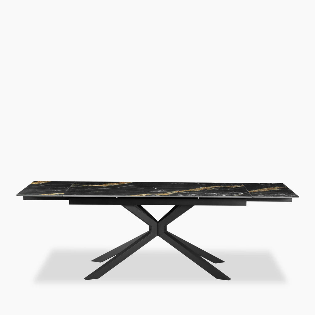 Lincoln 6-8 Seat Rectangle Extendable Dining Table | Black Marble Effect Sintered Stone & Black