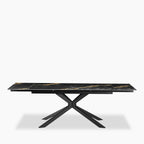 Lincoln 6-8 Seat Rectangle Extendable Dining Table | Black Marble Effect Sintered Stone & Black