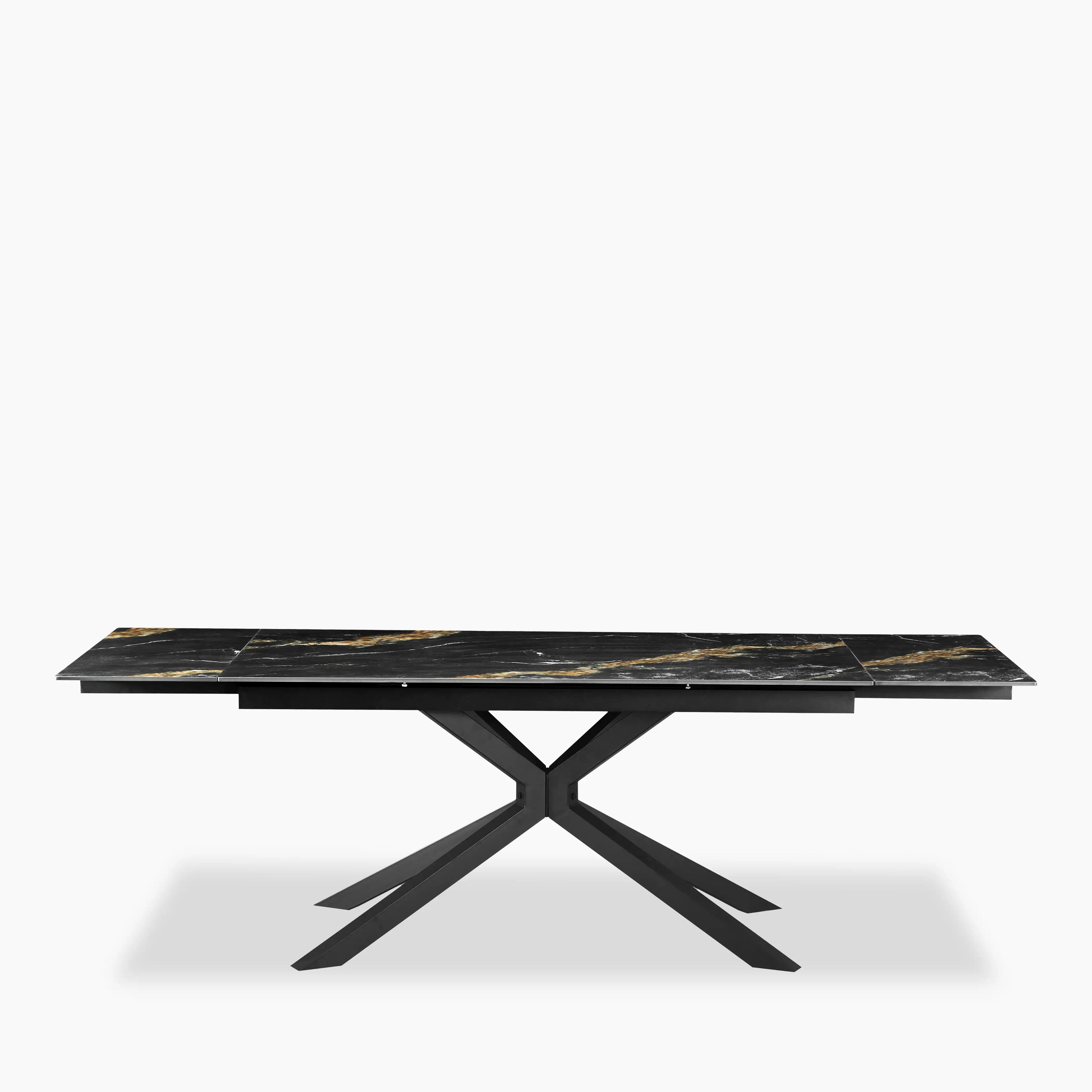 Lincoln 6-8 Seat Rectangle Extendable Dining Table | Black Marble Effect Sintered Stone & Black
