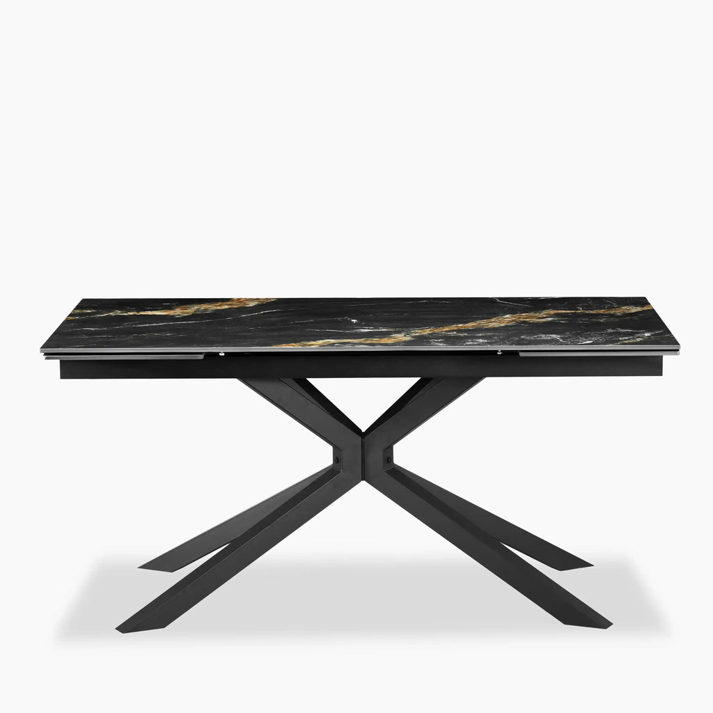 Lincoln 6-8 Seat Rectangle Extendable Dining Table | Black Marble Effect Sintered Stone & Black