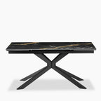 Lincoln 6-8 Seat Rectangle Extendable Dining Table | Black Marble Effect Sintered Stone & Black