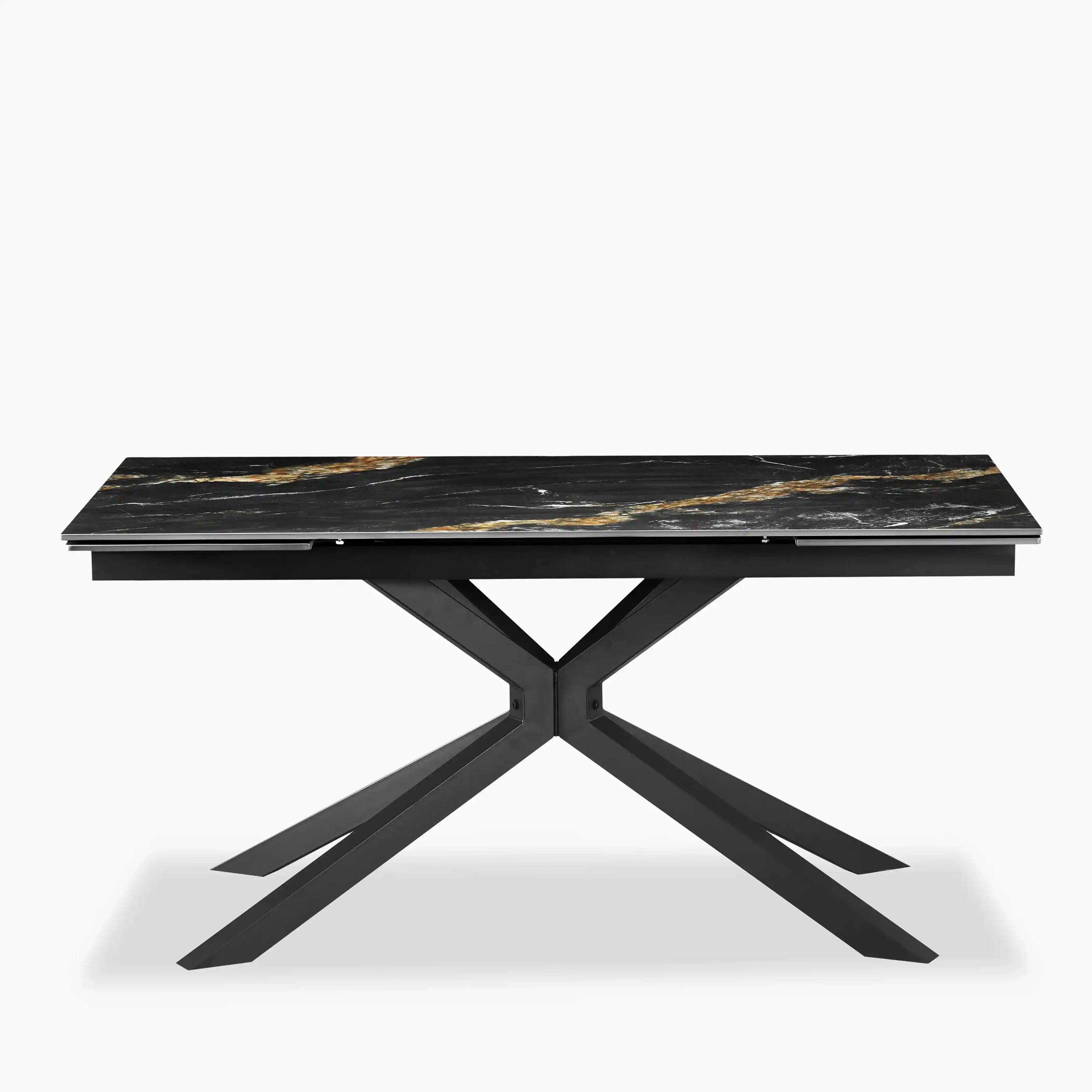 Lincoln 6-8 Seat Rectangle Extendable Dining Table | Black Marble Effect Sintered Stone & Black