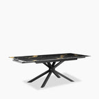 Lincoln 6-8 Seat Rectangle Extendable Dining Table | Black Marble Effect Sintered Stone & Black