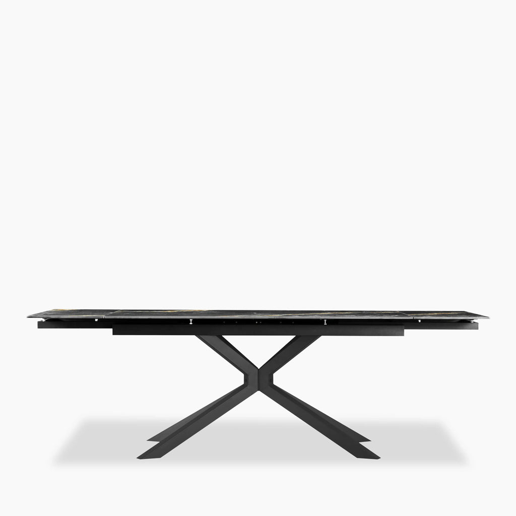 Lincoln 6-8 Seat Rectangle Extendable Dining Table | Black Marble Effect Sintered Stone & Black