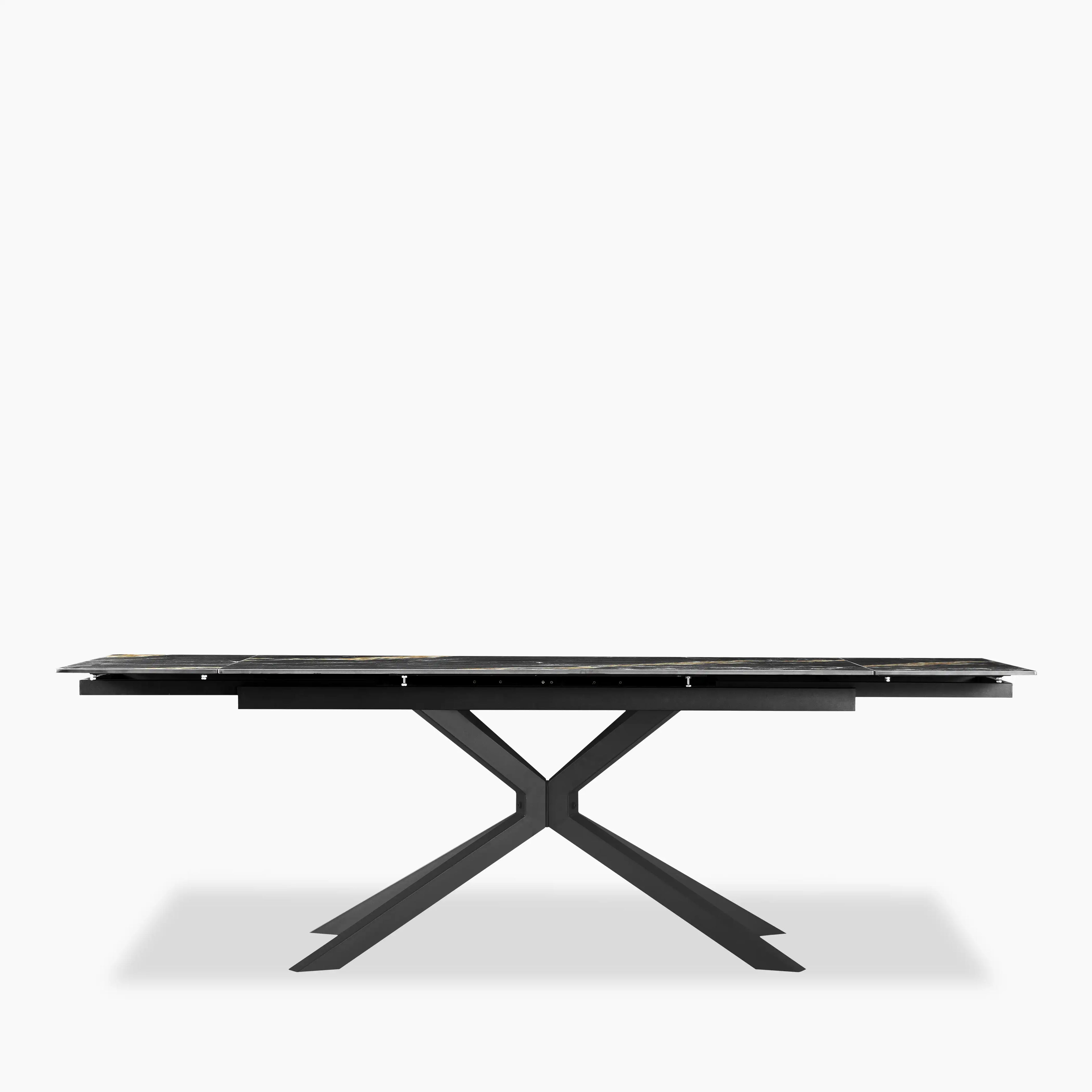 Lincoln 6-8 Seat Rectangle Extendable Dining Table | Black Marble Effect Sintered Stone & Black