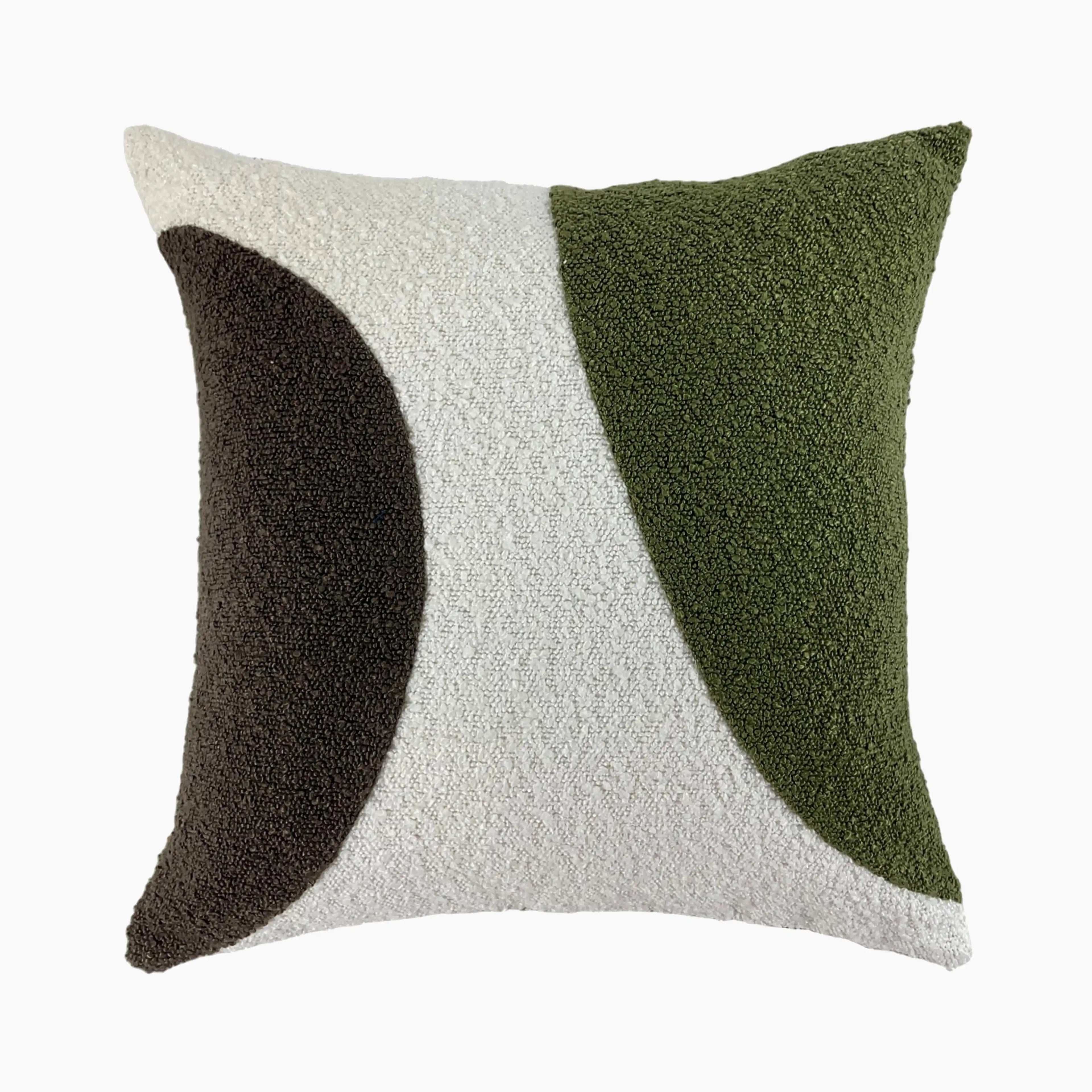 Charlie Square Boucle Cushion | Olive Green & Cream