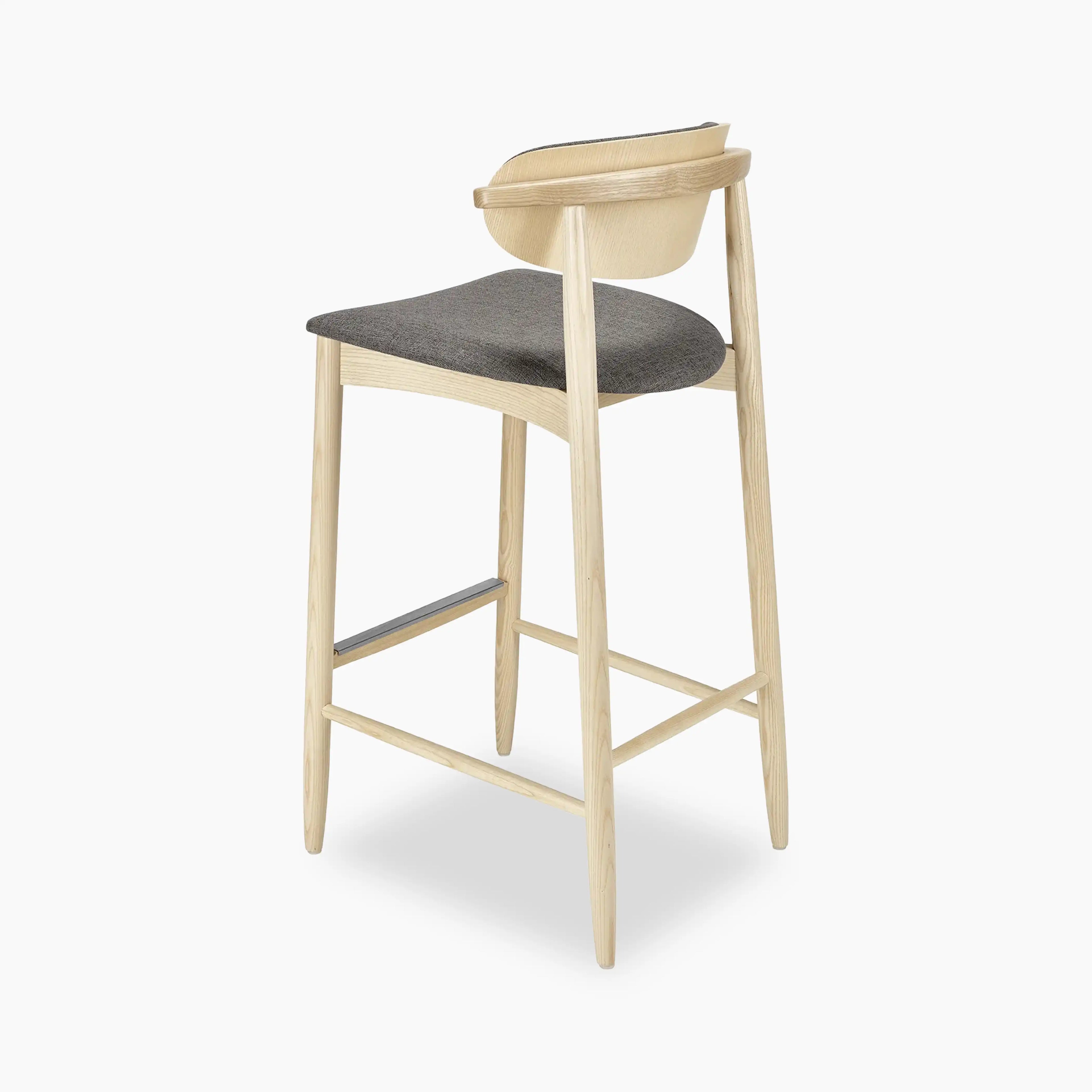 Emrik Wooden Bar Stool | Upholstered Seat & Mixed Material Backrest