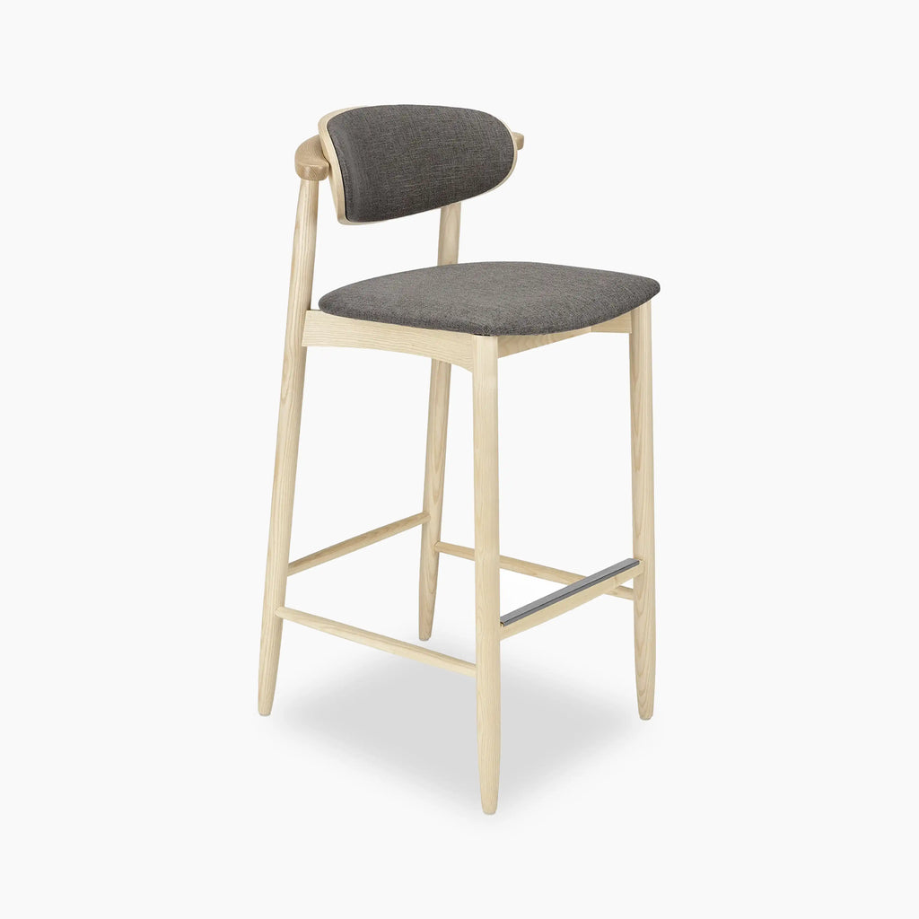 Emrik Wooden Bar Stool | Upholstered Seat & Mixed Material Backrest