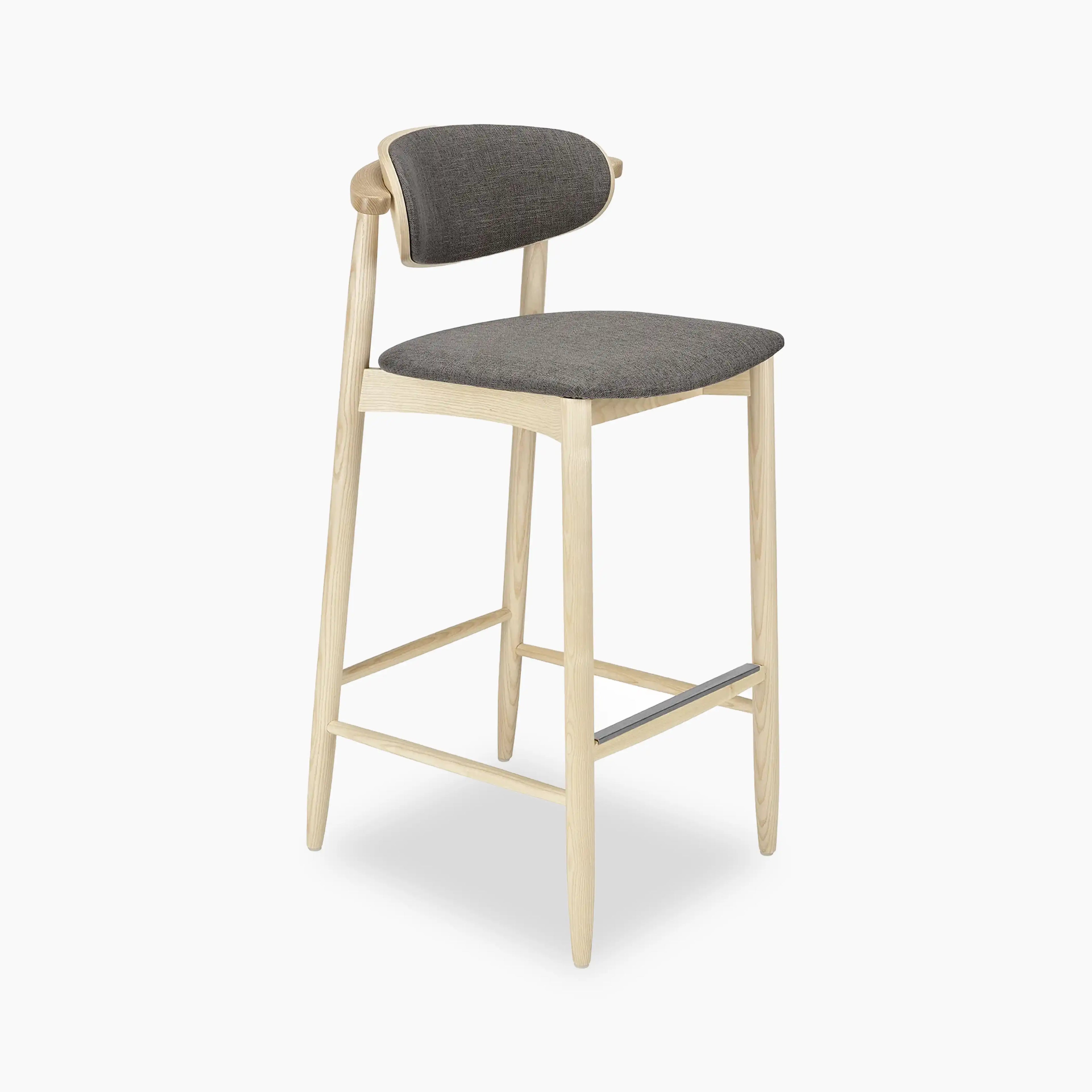 Emrik Wooden Bar Stool | Upholstered Seat & Mixed Material Backrest